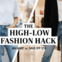 A side-by-side comparison of Walmart basics and Saks OFF 5TH designer clothing for high-low fashion styling.